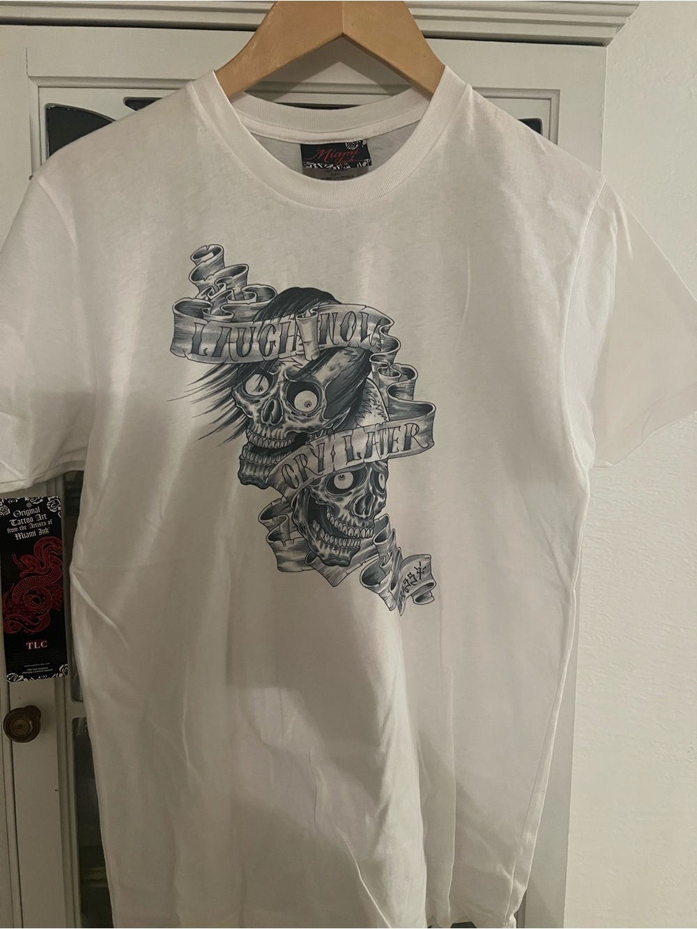 White Skull Banner Graphic Crewneck Tee - Women
